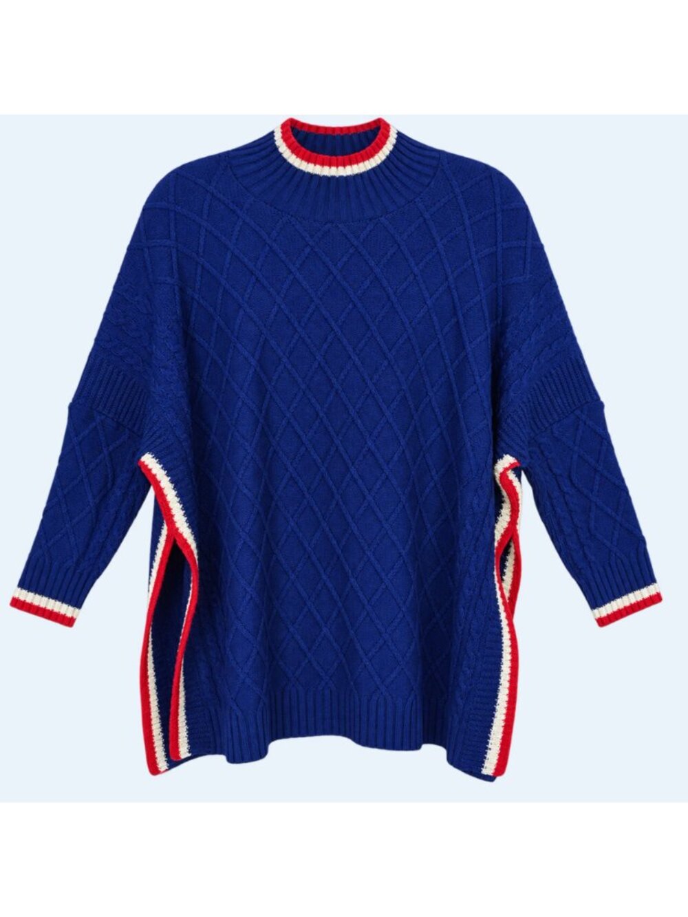 Mersea Sailor Sweater Womens OS Navy Blue Red White Lattice Knit Relaxed Pullove - Picture 2 of 15